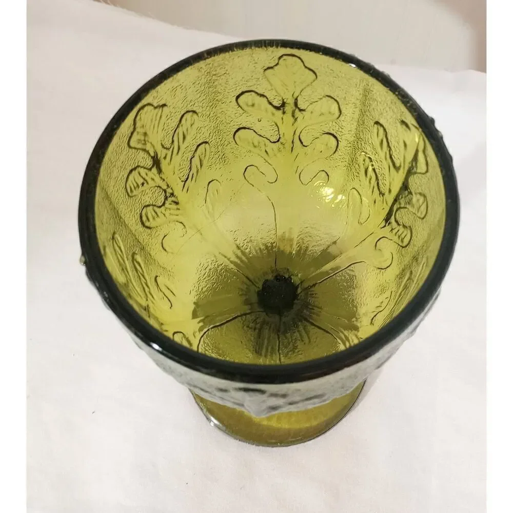 Vintage F.T.D green patterned glass vase, bowl candy dish, footed